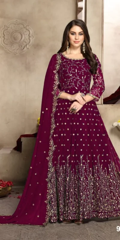 Purple Georgette Multi Thread Zari Anarkali Suit | Anarkali Suits, Bollywood Anarkali, Creative-Anarkali, Designer Anarkali, Embroidered Anarkali, Party Wear Anarkali