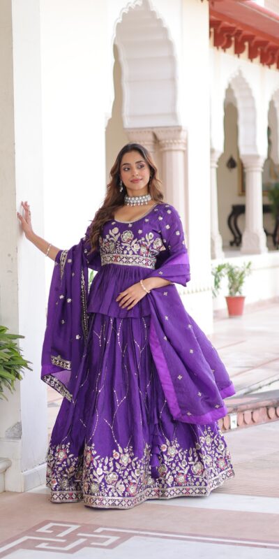 Purple Gold Crush Embroidery Zari Work Lehenga Choli | Lehenga, Bollywood Lehenga, Creative Lehenga, Designer Lehenga, Embroidered Lehenga, Party Wear Lehenga