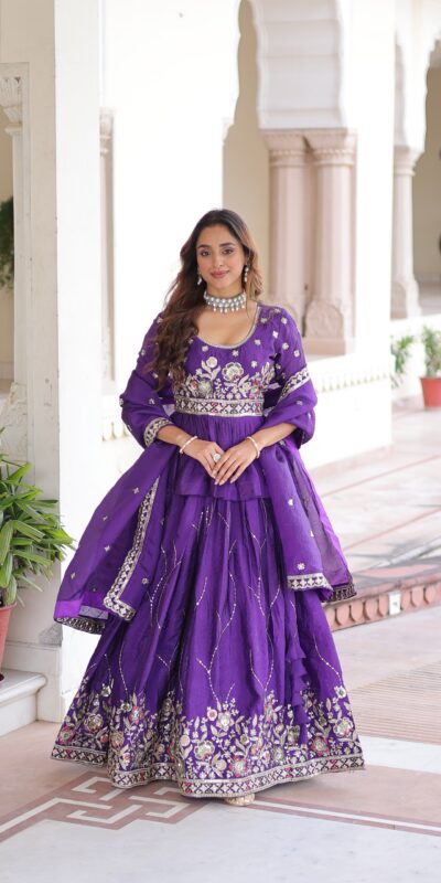Purple Gold Crush Embroidery Zari Work Lehenga Choli | Lehenga, Bollywood Lehenga, Creative Lehenga, Designer Lehenga, Embroidered Lehenga, Party Wear Lehenga