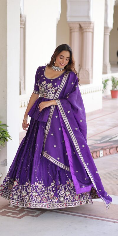Purple Gold Crush Embroidery Zari Work Lehenga Choli | Lehenga, Bollywood Lehenga, Creative Lehenga, Designer Lehenga, Embroidered Lehenga, Party Wear Lehenga