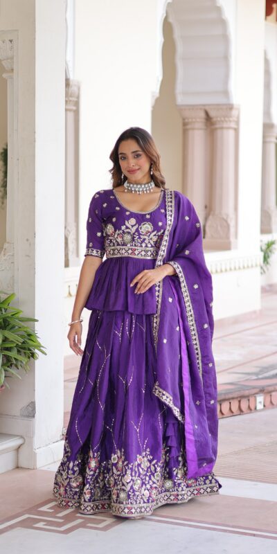 Purple Gold Crush Embroidery Zari Work Lehenga Choli | Lehenga, Bollywood Lehenga, Creative Lehenga, Designer Lehenga, Embroidered Lehenga, Party Wear Lehenga