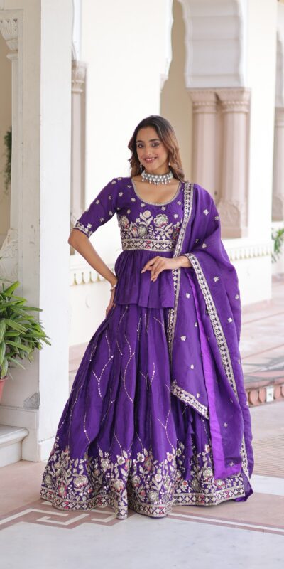 Purple Gold Crush Embroidery Zari Work Lehenga Choli | Lehenga, Bollywood Lehenga, Creative Lehenga, Designer Lehenga, Embroidered Lehenga, Party Wear Lehenga