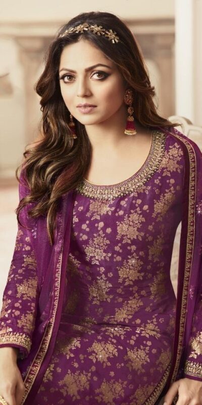 Purple Jacquard Silk Georgette Diamond Sharara Suit | Jump Suits, Salwar suit, Casual Suits, Creative suits, Designer Suits, Palazzo Suits, Party Wear Suits, Patiala Suits, Straight Suits