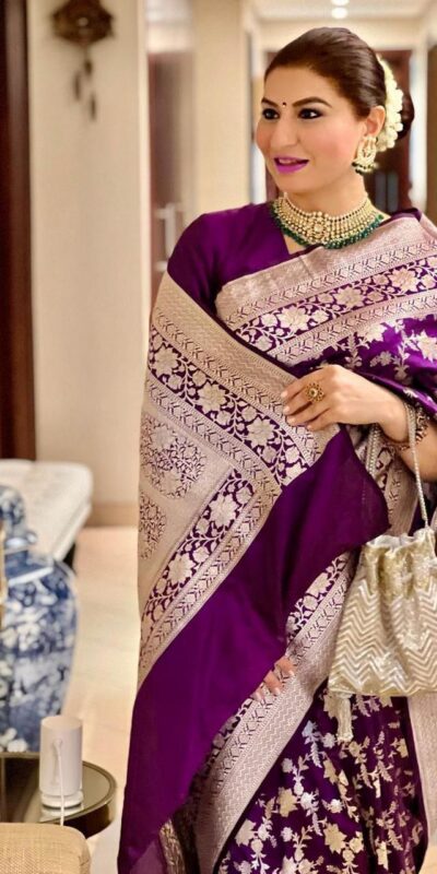 Purple Lichi Silk Jacquard Work Saree | Sarees, Bollywood Sarees, Creative Sarees, Designer Sarees, Embroidered Sarees, Ethnic Saree, Modern Digital sarees, Party Wear Sarees