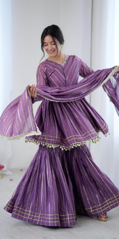 Purple Mal Chanderi Mirror Work Salwar Suit | Jump Suits, Tops & Bottoms, Track Suits, Salwar suit, Casual Suits, Creative suits, Designer Suits, Palazzo Suits, Party Wear Suits, Patiala Suits, Straight Suits, Trendy Wear