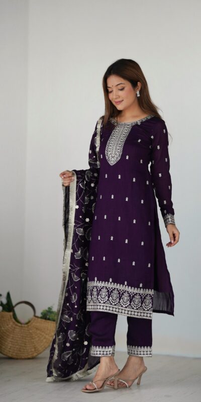 Purple Rangoli Silk Sequence Jari Work Salwar Suit | Jump Suits, Salwar suit, Casual Suits, Creative suits, Designer Suits, Palazzo Suits, Party Wear Suits, Patiala Suits, Straight Suits
