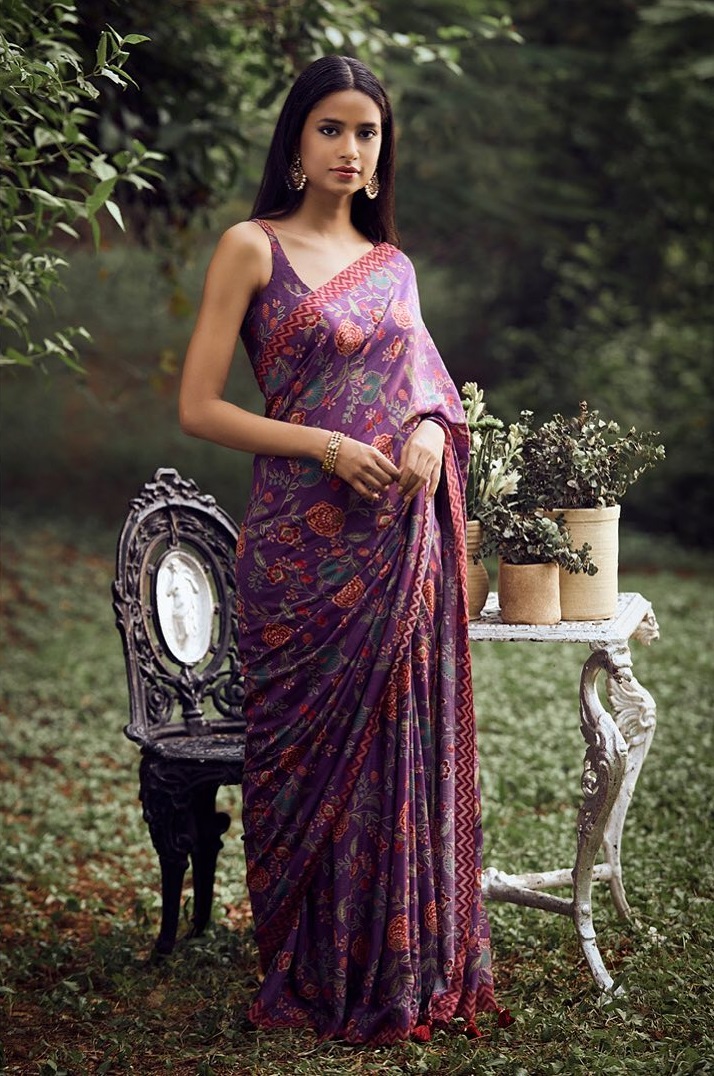 Purple Softy Silk Digital Print Lace Work Saree | Sarees, Bollywood Sarees, Creative Sarees, Designer Sarees, Embroidered Sarees, Ethnic Saree, Modern Digital sarees, Party Wear Sarees
