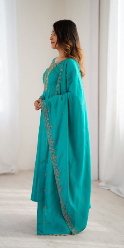 Rama Roman Chanderi Silk Handwork Salwar Suit | Jump Suits, Salwar suit, Casual Suits, Creative suits, Designer Suits, Palazzo Suits, Party Wear Suits, Patiala Suits, Straight Suits