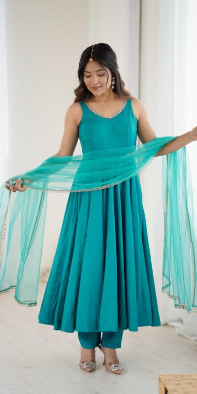 Rama Roman Silk Chanderi Mirror Work Gown | Gowns, Bollywood Gowns, Creative Gowns, Designer Gowns, Embroidered Gowns, Party Wear Gowns