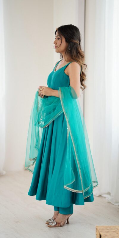 Rama Roman Silk Chanderi Mirror Work Gown | Gowns, Bollywood Gowns, Creative Gowns, Designer Gowns, Embroidered Gowns, Party Wear Gowns