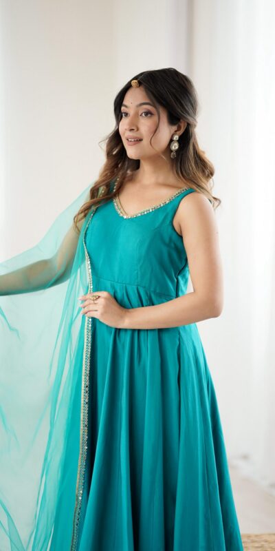 Rama Roman Silk Chanderi Mirror Work Gown | Gowns, Bollywood Gowns, Creative Gowns, Designer Gowns, Embroidered Gowns, Party Wear Gowns