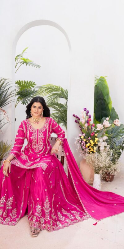 Rani Pink Chinon Silk Embroider Lace Work Salwar Suit | Jump Suits, Salwar suit, Casual Suits, Creative suits, Designer Suits, Palazzo Suits, Party Wear Suits, Patiala Suits, Straight Suits