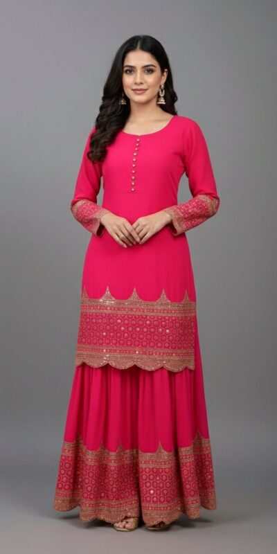 Rani Pink Faux Georgette Embroider Salwar Suit | Jump Suits, Salwar suit, Casual Suits, Creative suits, Designer Suits, Palazzo Suits, Party Wear Suits, Patiala Suits, Straight Suits