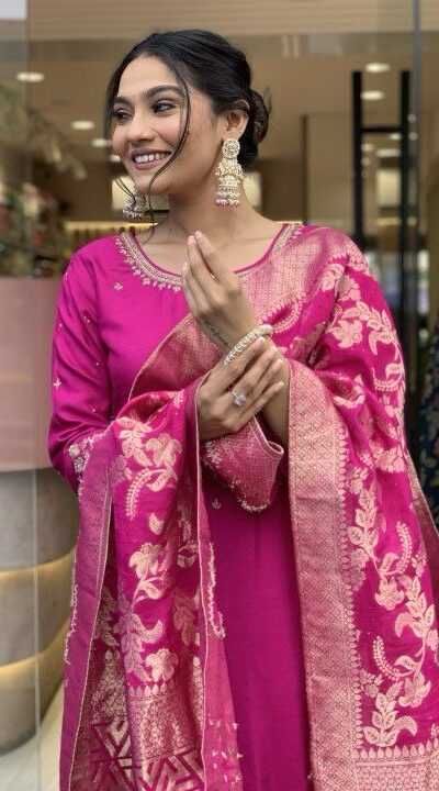 Rani Pink Roman Silk Coding Work Salwar Suit | Jump Suits, Salwar suit, Casual Suits, Creative suits, Designer Suits, Palazzo Suits, Party Wear Suits, Patiala Suits, Straight Suits