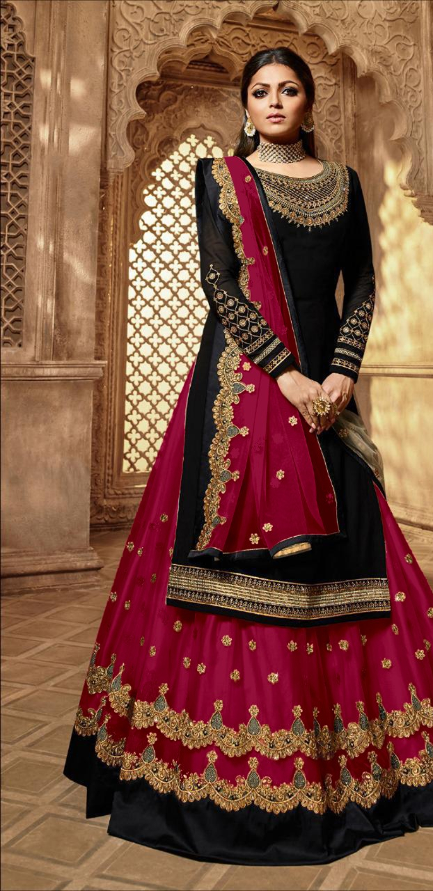 Rani Pink Satin Georgette Stone Work Salwar Suit | Jump Suits, Salwar suit, Casual Suits, Creative suits, Designer Suits, Palazzo Suits, Party Wear Suits, Patiala Suits, Straight Suits