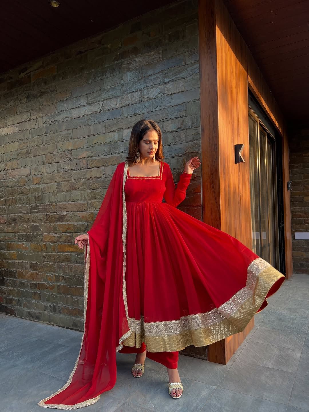 Red Blooming Gorgette Lace Work Salwar Suit | Jump Suits, Salwar suit, Casual Suits, Creative suits, Designer Suits, Palazzo Suits, Party Wear Suits, Patiala Suits, Straight Suits