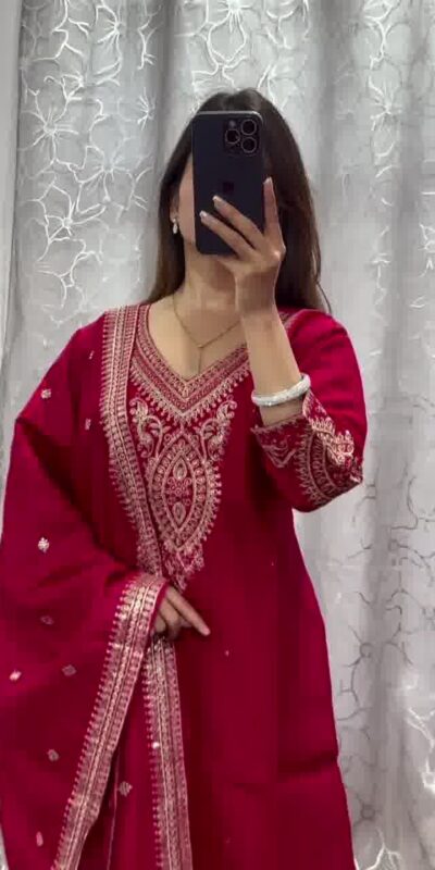 Red Chinon Sequence Coding Dori Work Salwar Suit | Jump Suits, Salwar suit, Casual Suits, Creative suits, Designer Suits, Palazzo Suits, Party Wear Suits, Patiala Suits, Straight Suits