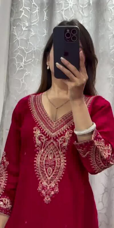Red Chinon Sequence Coding Dori Work Salwar Suit | Jump Suits, Salwar suit, Casual Suits, Creative suits, Designer Suits, Palazzo Suits, Party Wear Suits, Patiala Suits, Straight Suits