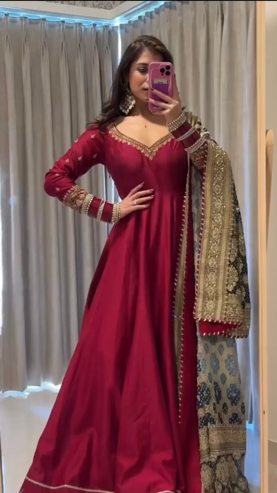 Red Chinon Silk Lace Work Digital Print Gown | Gowns, Bollywood Gowns, Creative Gowns, Designer Gowns, Embroidered Gowns, Party Wear Gowns