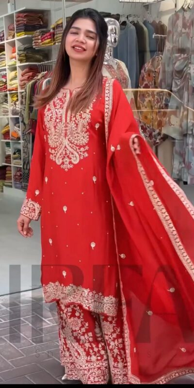 Red Chinon Silk With Embroidery Work Salwar Suit | Jump Suits, Salwar suit, Casual Suits, Creative suits, Designer Suits, Palazzo Suits, Party Wear Suits, Patiala Suits, Straight Suits