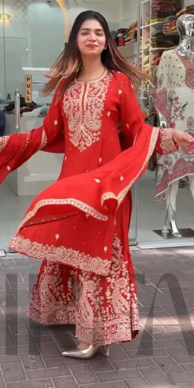 Red Chinon Silk With Embroidery Work Salwar Suit | Jump Suits, Salwar suit, Casual Suits, Creative suits, Designer Suits, Palazzo Suits, Party Wear Suits, Patiala Suits, Straight Suits