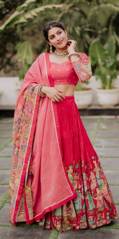 Red Cotton Kalamkari Print Lehenga Choli | Lehenga, Bollywood Lehenga, Creative Lehenga, Designer Lehenga, Embroidered Lehenga, Party Wear Lehenga