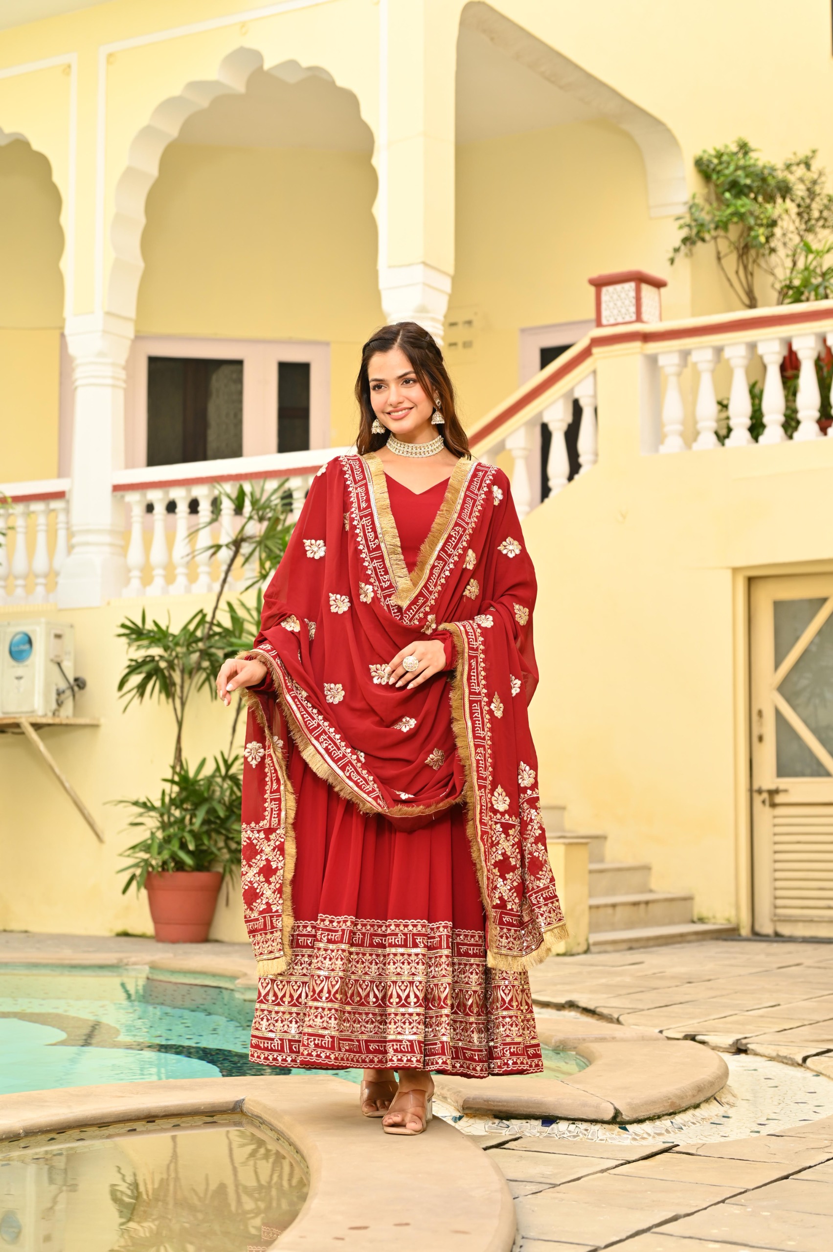 Red Faux Blooming Zari Sequins Work Gown | Gowns, Bollywood Gowns, Creative Gowns, Designer Gowns, Embroidered Gowns, Party Wear Gowns