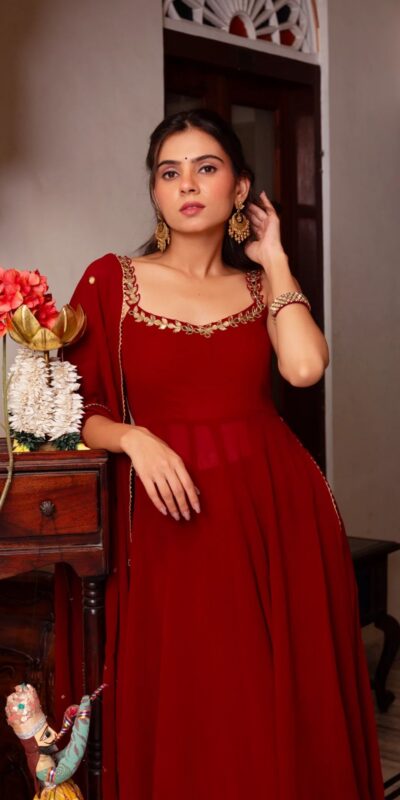 Red Faux Georgette Lace Mirror Work Salwar Suit | Jump Suits, Tops & Bottoms, Track Suits, Salwar suit, Casual Suits, Creative suits, Designer Suits, Palazzo Suits, Party Wear Suits, Patiala Suits, Straight Suits, Trendy Wear