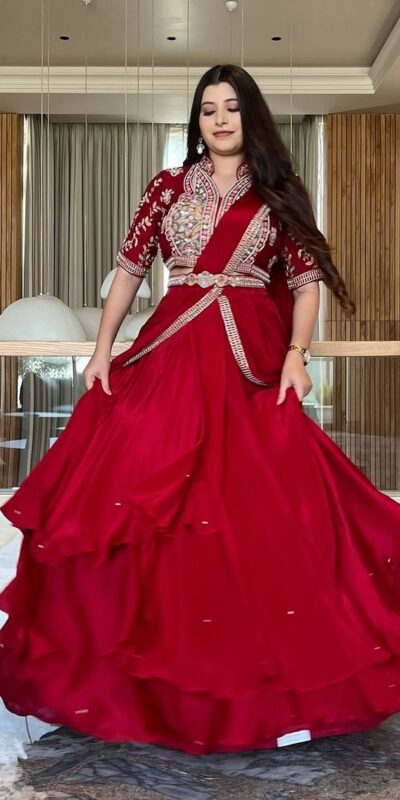 Red Fiona Silk With Embroidery Lehenga Saree | Lehenga, Bollywood Lehenga, Creative Lehenga, Designer Lehenga, Embroidered Lehenga, Party Wear Lehenga