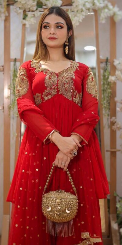 Red Fox Georgette With Sequins Work Salwar Suit | Jump Suits, Tops & Bottoms, Track Suits, Salwar suit, Casual Suits, Creative suits, Designer Suits, Palazzo Suits, Party Wear Suits, Patiala Suits, Straight Suits, Trendy Wear