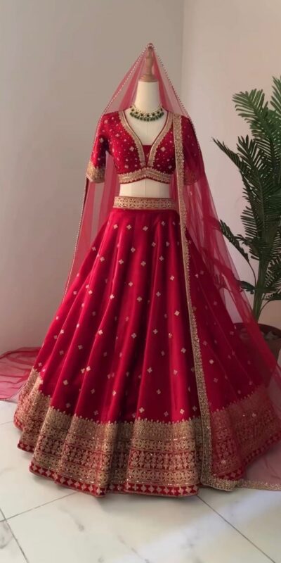 Red Georgette Embroidery Sequence Lehenga Choli | Lehenga, Bollywood Lehenga, Creative Lehenga, Designer Lehenga, Embroidered Lehenga, Party Wear Lehenga