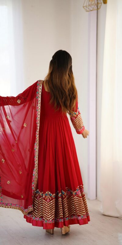 Red Georgette Multi Thread Work Gown | Jump Suits, Salwar suit, Casual Suits, Creative suits, Designer Suits, Palazzo Suits, Party Wear Suits, Patiala Suits, Straight Suits