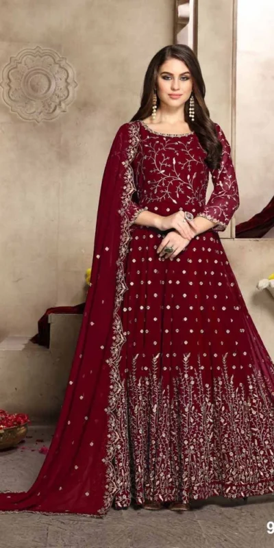 Red Georgette Multi Thread Zari Anarkali Suit | Anarkali Suits, Bollywood Anarkali, Creative-Anarkali, Designer Anarkali, Embroidered Anarkali, Party Wear Anarkali