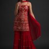 Red Georgette Sharara Suit with Mirror Work | Salwar suit, Casual Suits, Creative suits, Designer Suits, Palazzo Suits, Party Wear Suits, Straight Suits
