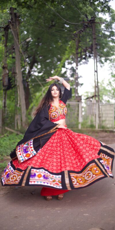 Red Pure Cotton With Gamthi Work Lehenga Choli | Lehenga, Bollywood Lehenga, Creative Lehenga, Designer Lehenga, Embroidered Lehenga, Party Wear Lehenga