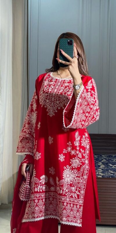Red Roman Silk Embroidery Work Salwar Suit | Jump Suits, Tops & Bottoms, Track Suits, Salwar suit, Casual Suits, Creative suits, Designer Suits, Palazzo Suits, Party Wear Suits, Patiala Suits, Straight Suits, Trendy Wear