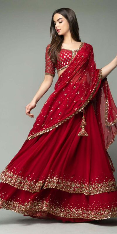Red Sequins Work Lehenga Choli | Lehenga, Bollywood Lehenga, Creative Lehenga, Designer Lehenga, Embroidered Lehenga, Party Wear Lehenga