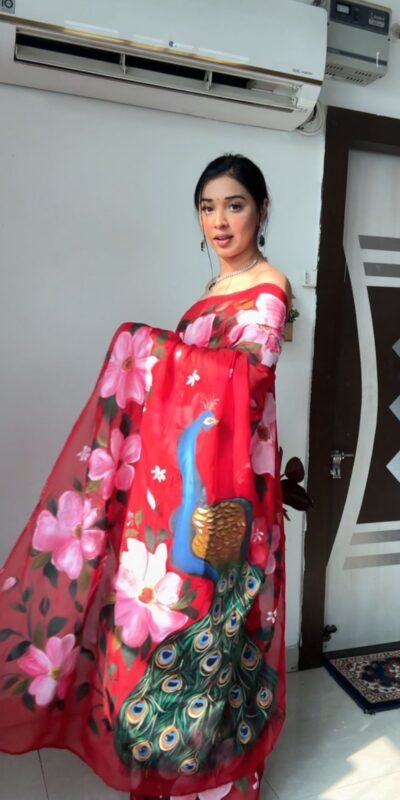 Red Soft Organza Silk Ready To Wear Saree | Sarees, Bollywood Sarees, Creative Sarees, Designer Sarees, Embroidered Sarees, Ethnic Saree, Modern Digital sarees, Party Wear Sarees