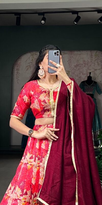 Red Tussar Silk Sequins Work Lehenga Choli | Lehenga, Bollywood Lehenga, Creative Lehenga, Designer Lehenga, Embroidered Lehenga, Party Wear Lehenga