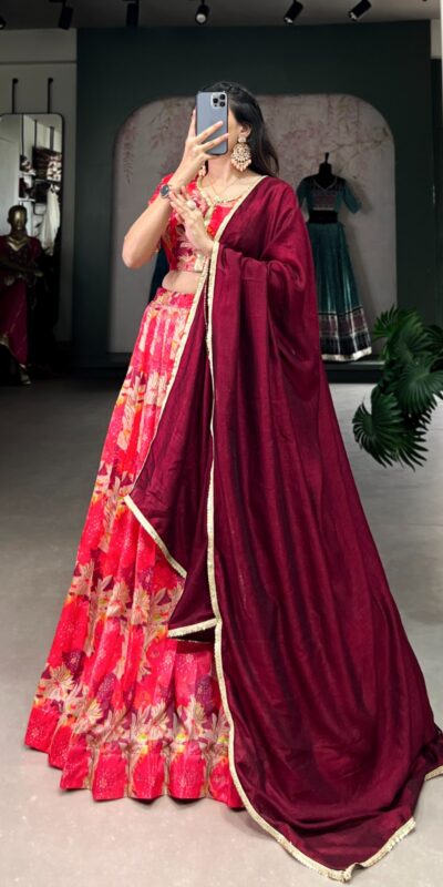 Red Tussar Silk Sequins Work Lehenga Choli | Lehenga, Bollywood Lehenga, Creative Lehenga, Designer Lehenga, Embroidered Lehenga, Party Wear Lehenga