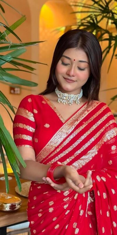 Red Viscose Georgette With Jacquard Zari Saree | Sarees, Bollywood Sarees, Creative Sarees, Designer Sarees, Embroidered Sarees, Ethnic Saree, Modern Digital sarees, Party Wear Sarees