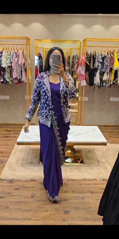 Royal Blue Chinon Embroidery Work Koti And Saree | Sarees, Bollywood Sarees, Creative Sarees, Designer Sarees, Embroidered Sarees, Ethnic Saree, Modern Digital sarees, Party Wear Sarees
