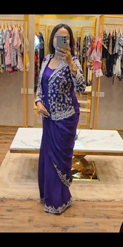 Royal Blue Chinon Embroidery Work Koti And Saree | Sarees, Bollywood Sarees, Creative Sarees, Designer Sarees, Embroidered Sarees, Ethnic Saree, Modern Digital sarees, Party Wear Sarees