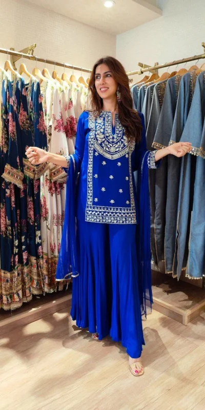 Royal Blue Faux Georgette Intricate Thread Work Salwar Suit | Jump Suits, Salwar suit, Casual Suits, Creative suits, Designer Suits, Palazzo Suits, Party Wear Suits, Patiala Suits, Straight Suits