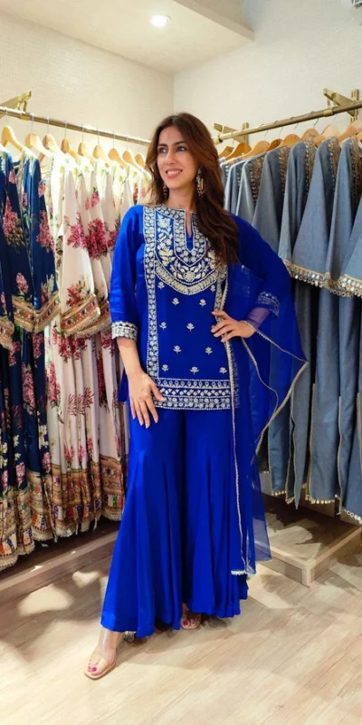 Royal Blue Faux Georgette Intricate Thread Work Salwar Suit | Jump Suits, Salwar suit, Casual Suits, Creative suits, Designer Suits, Palazzo Suits, Party Wear Suits, Patiala Suits, Straight Suits