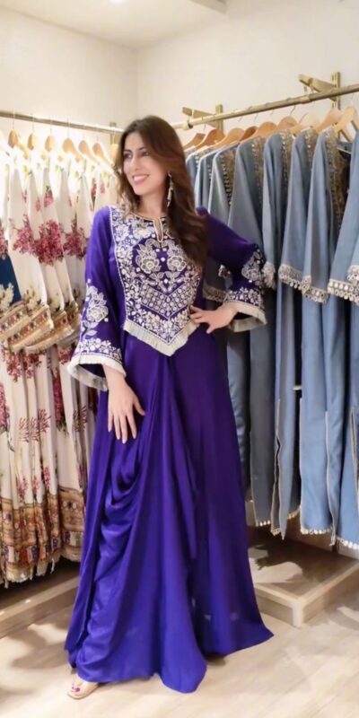 Royal Purple French Crape Embroidery Work Dhoti Suit | Jump Suits, Salwar suit, Casual Suits, Creative suits, Designer Suits, Palazzo Suits, Party Wear Suits, Patiala Suits, Straight Suits
