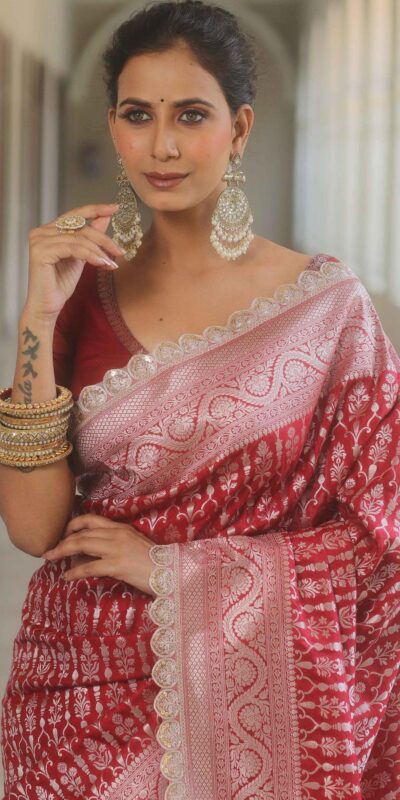 Royal Red Jacquard Embroidery Cording Lace Saree | Sarees, Bollywood Sarees, Creative Sarees, Designer Sarees, Embroidered Sarees, Ethnic Saree, Modern Digital sarees, Party Wear Sarees