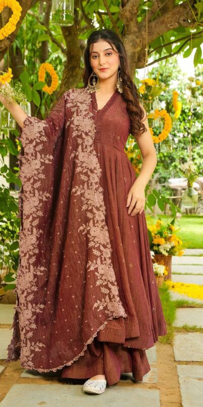 Rust Crunchy Embroidery Work Salwar Suit | Jump Suits, Salwar suit, Casual Suits, Creative suits, Designer Suits, Palazzo Suits, Party Wear Suits, Patiala Suits, Straight Suits