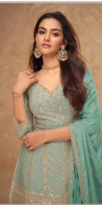 Sea Green Chinon Embroidery Work Salwar Suit | Jump Suits, Salwar suit, Casual Suits, Creative suits, Designer Suits, Palazzo Suits, Party Wear Suits, Patiala Suits, Straight Suits