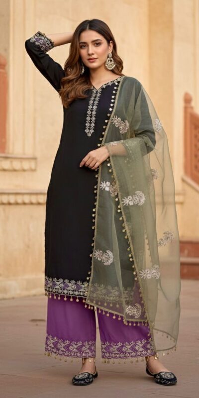 Shiny Black Roman Silk Sequence Work Salwar Suit | Jump Suits, Salwar suit, Casual Suits, Creative suits, Designer Suits, Palazzo Suits, Party Wear Suits, Patiala Suits, Straight Suits
